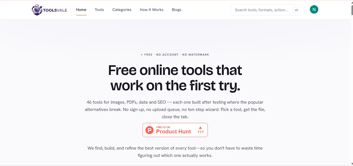 ToolsVale — Free Online Tools Platform project case study